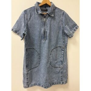 Blank NYC A-Line Denim Mini Dress Size Medium Large Pockets Y2K Style